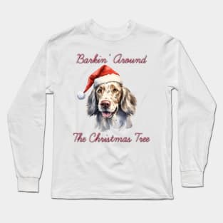 Christmas English Setter Dog in Santa Hat Long Sleeve T-Shirt